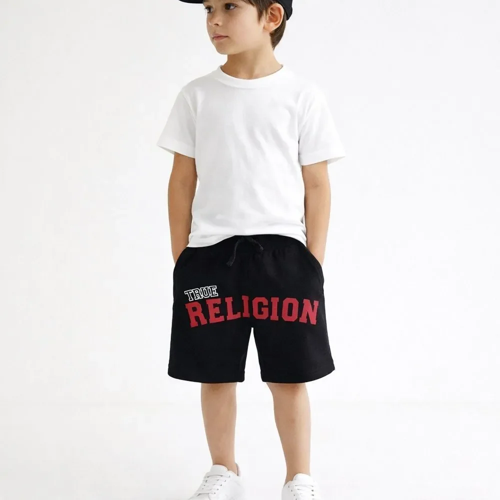 True Religion Black Shorts with Red Logo for Kids Sz 5/6 NWT